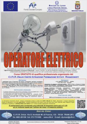 Un’opportunità gratuita di formazione e lavoro: aperte le iscrizioni al corso “Operatore Elettrico” del Cifir