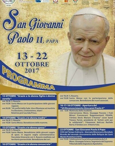 Il programma dedicato a San Giovanni Paolo II