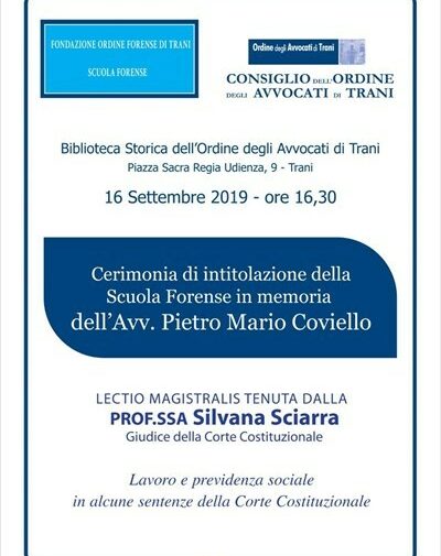 La Scuola forense di Trani dedicata all’avv. Pietro Mario Coviello