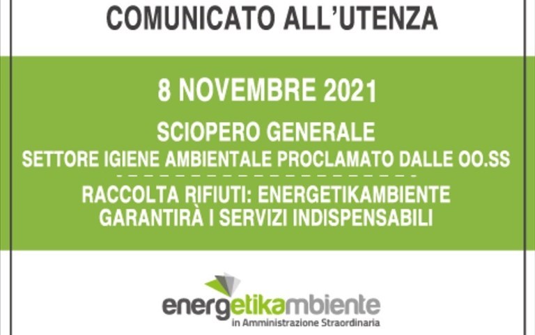 L'8 novembre Energetikambiente garantirà i servizi indispensabili